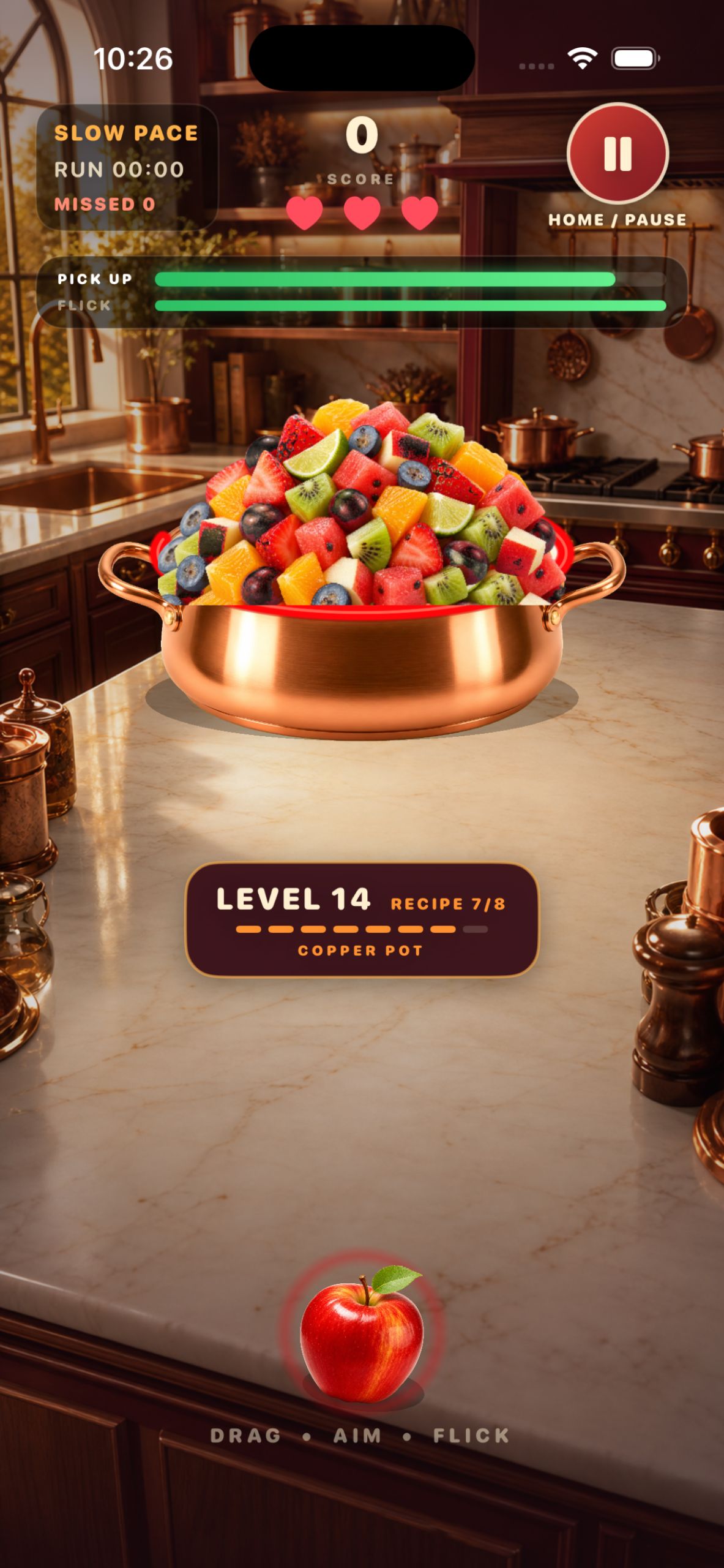 Flick and Feast copper pot hard level