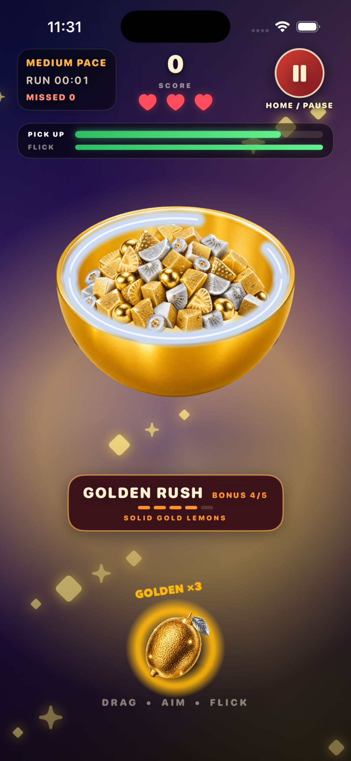 Golden Rush gameplay in Flick and Feast